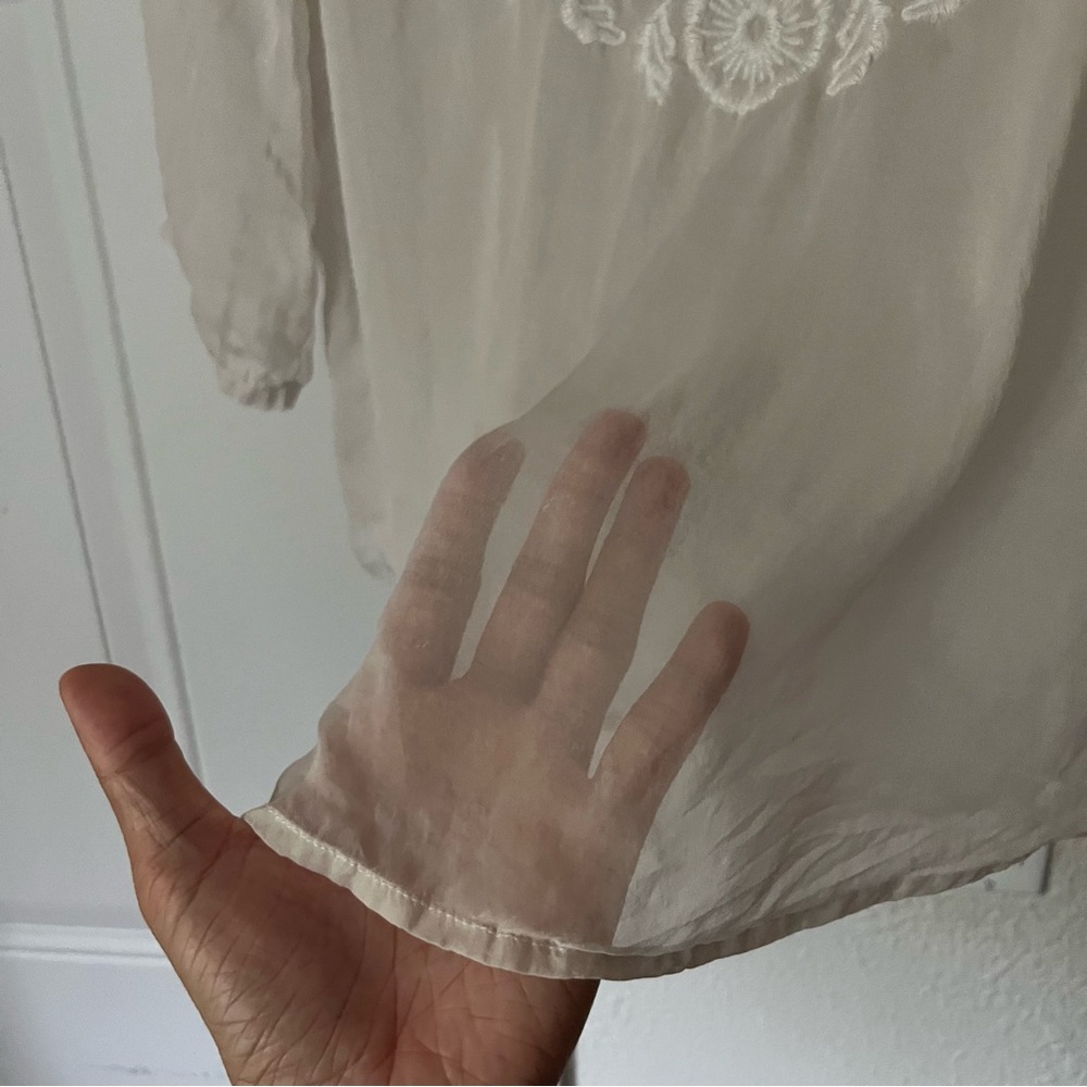 JOHNNY WAS LOVE‎ AND LIBERTY white silk sheer embroidered long sleeve blouse - Picture 4 of 7